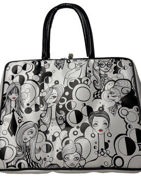 Miss Fluff Zip Laptop Tote Bag Black White Graphic Retro 60s Mod Double Handle